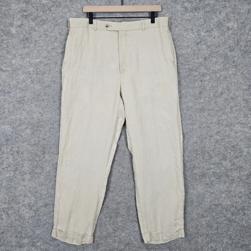 Brooks Brothers Men's Beige 100% Linen Madison Pants 38x34‎ (ACTUAL 35x30) SPOTS